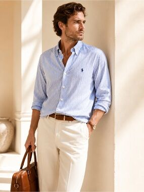 Ralph Lauren Striped Cotton Dress Shirt Quiet Luxury Classic Fit Sz 16